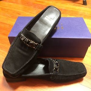 Stuart Weitzman Bedrock Black Suede Slides